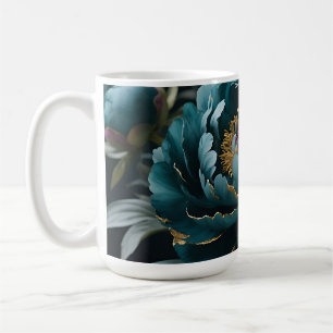 Taza De Café Peonía Azul Teal Luxe Floral Botánica
