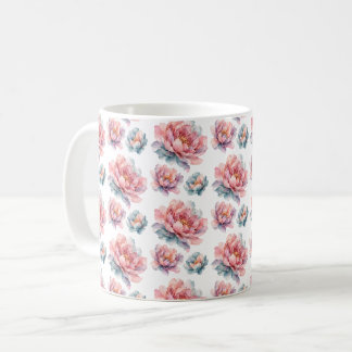 Taza De Café Peonía floral en acuarela