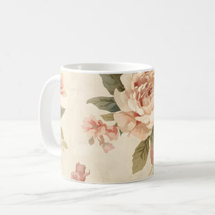 Taza De Café Peonía Romántica & Rosas Jardín Vintage