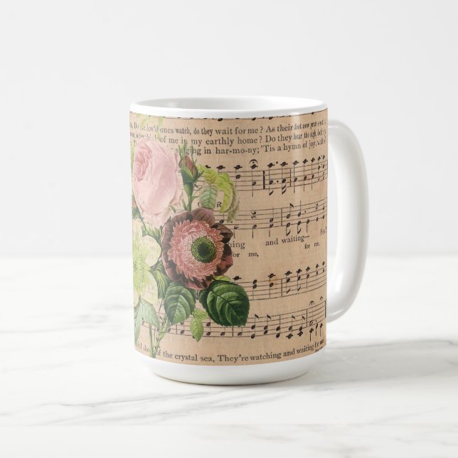 Taza De Café Peonías antiguas y música de hojas (Anverso derecho)