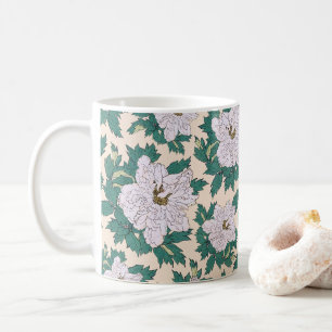 Taza De Café Peonías blancas y hojas verdes