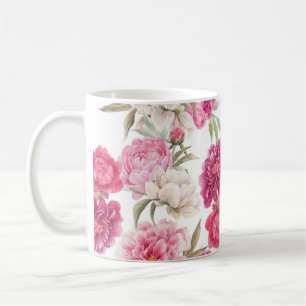 Taza De Café Peonías rosadas acuarelas: elegancia floral