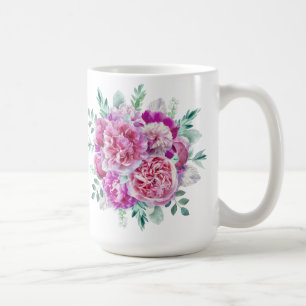 Taza De Café peonías rosadas y púrpura claras