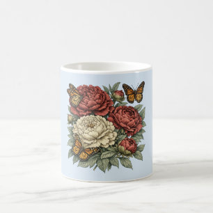 Taza De Café Peonías y Mariposas – Elegante Día de la Madre