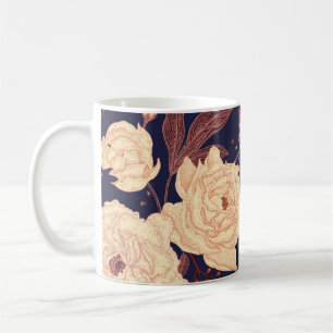 Taza De Café Peonías y rosas. Patrón ininterrumpido floral vint