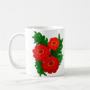 Taza De Café Peonies rojos