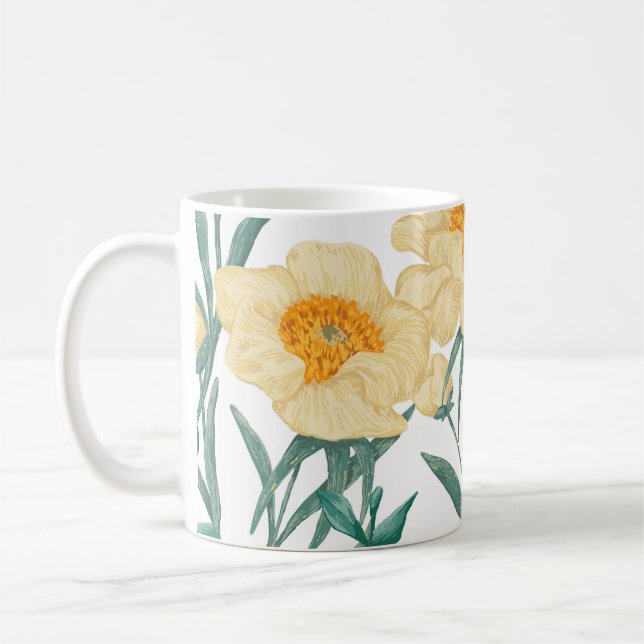 Taza De Café Peony Claire de Lune Plants Seamless Pattern. (Izquierda)