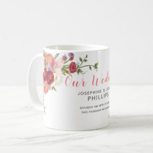 Taza De Café Peony color rosa y Rosa florió a nuestro Boda