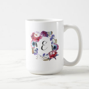 Taza De Café Peony del Wildflower floral con el monograma de