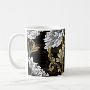 Taza De Café Peony Elegance: Barroco Swirls de oro