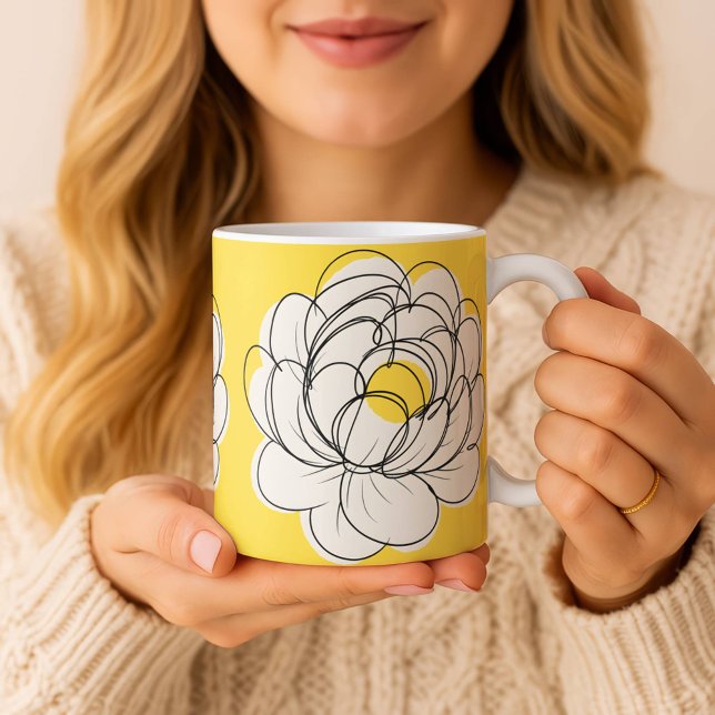 Taza De Café Peony Mug Bold Yellow Graphic Flower Minimalist Li (Subido por el creador)