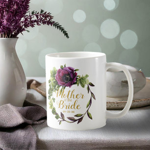 Taza De Café Peony púrpura Wreath Madre de la novia ID456