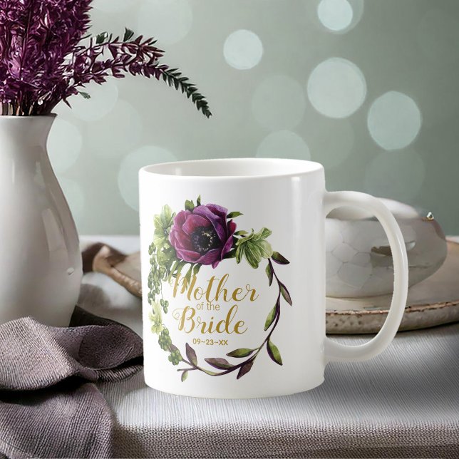 Taza De Café Peony púrpura Wreath Madre de la novia ID456 (Subido por el creador)