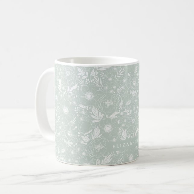 Taza De Café Peony Y Anemone Ilustrados Florales (Anverso izquierdo)