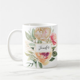 Taza De Café Peony y Relieve metalizado dorado Blooms Mug