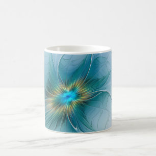Taza De Café Pequeña belleza arte fractal moderno azul dorado F