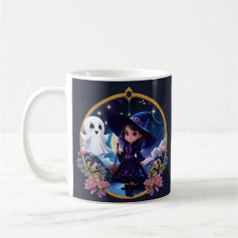 Taza De Café Pequeña bruja con ojos grandes y brillantes.