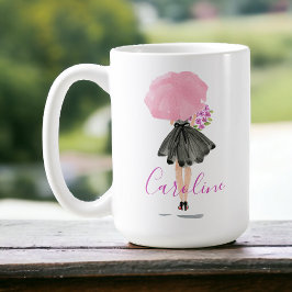 Taza De Café Pequeña Mujer De Vestido Negro Moda Elegante