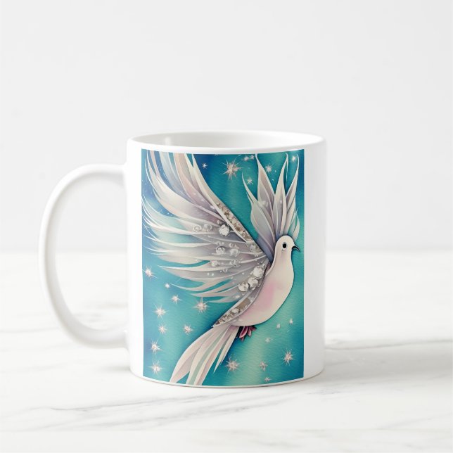 Taza De Café Pequeña paloma blanca con alas etéreas (Izquierda)