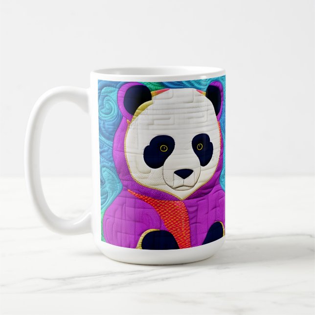 Taza De Café Pequeña Panda Adorable - Diseño Cuiltado (Izquierda)