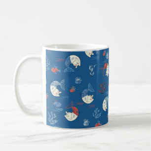 Taza De Café Pequeña sirena de gatito sin fisuras. Texturado
