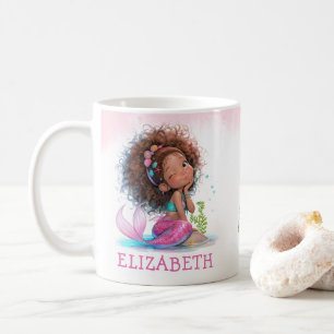 Taza De Café Pequeña sirena marrón acuarela café Mug