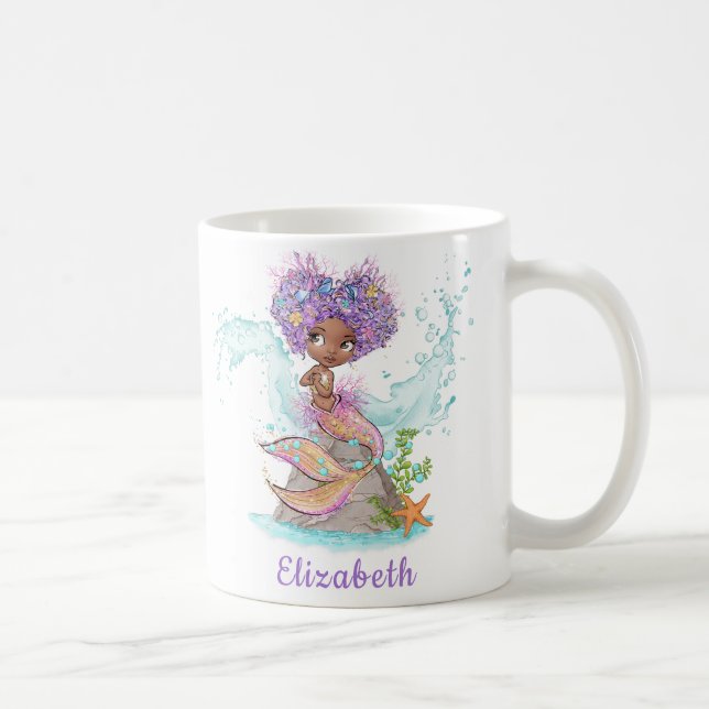 Taza De Café Pequeña sirena marrón acuarela café Mug (Derecha)