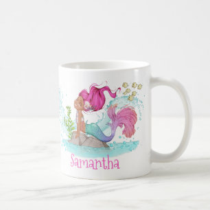 Taza De Café Pequeña sirena marrón acuarela café Mug