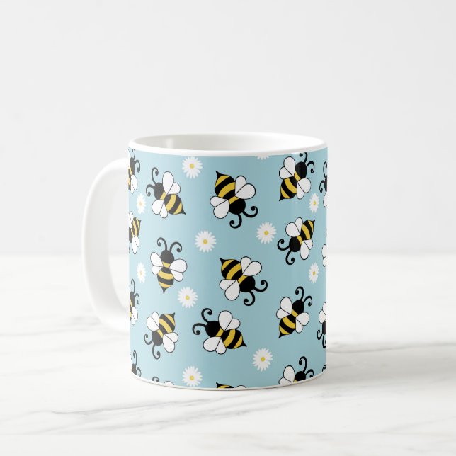 Taza De Café Pequeñas abejas y flores de margarita (Anverso izquierdo)