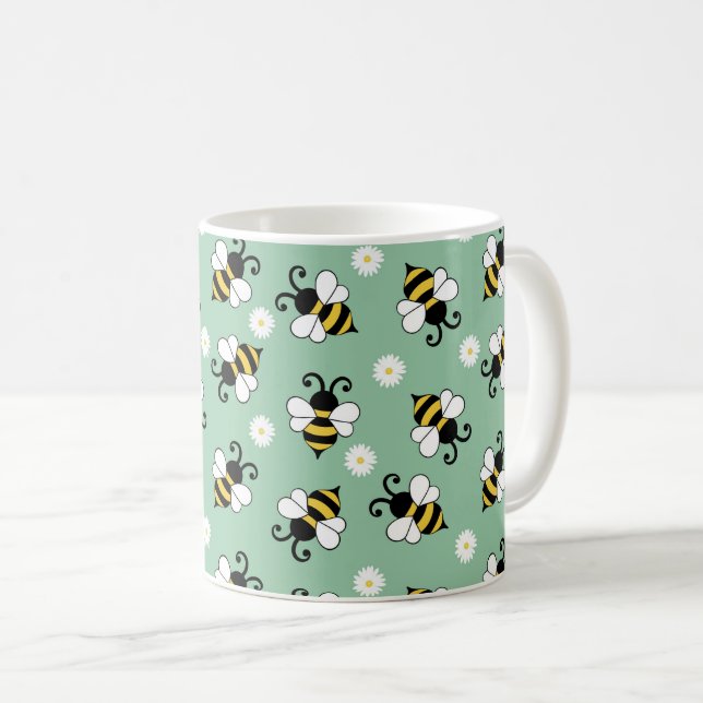 Taza De Café Pequeñas abejas y flores de margarita (Anverso derecho)