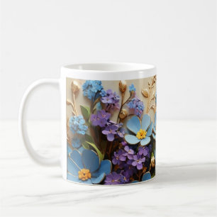 Taza De Café Pequeñas flores 3D con taparrabo de contorno dorad