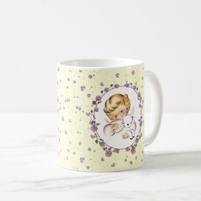 Taza De Café Pequeño ángel con regalo de Pascua de Cordero (Anverso derecho)