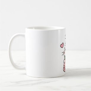 Taza De Café Pequeño conejito blanco que disfruta del té Boba