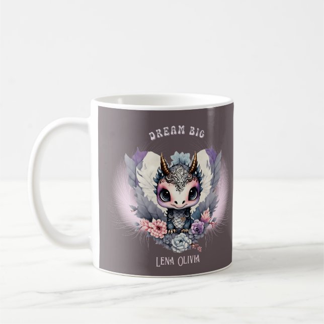 Taza De Café Pequeño dragón "Dream Big" rosado y caprichoso (Izquierda)
