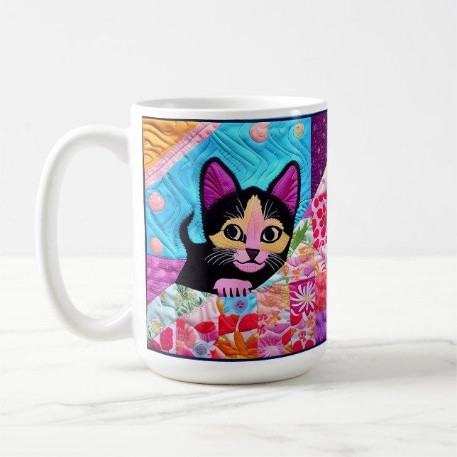 Taza De Café Pequeño Gatito Blanco Y Negro Quilt Como Diseño (Izquierda)