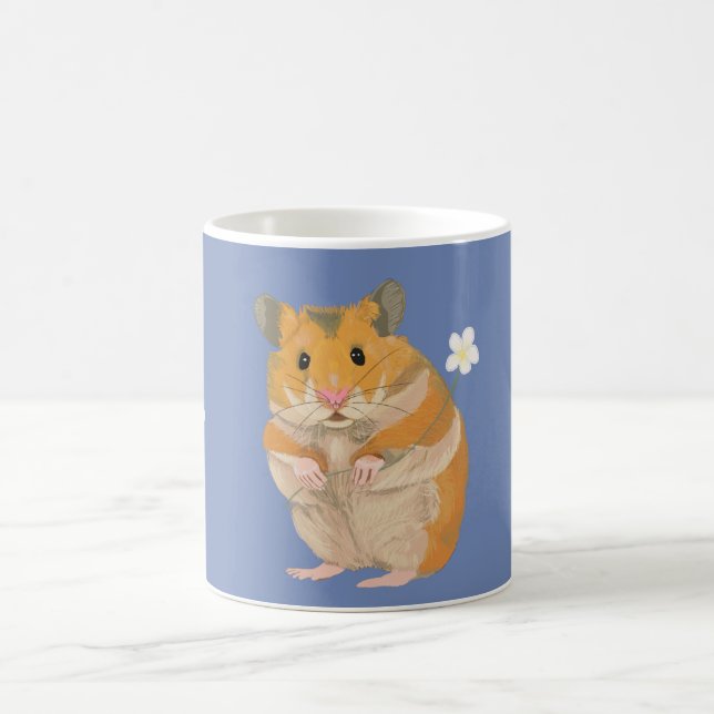 Taza De Café Pequeño Hamster lindo sosteniendo una flor (Centro)