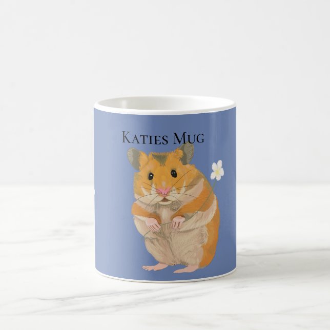 Taza De Café Pequeño Hamster lindo sosteniendo una flor (Centro)