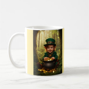 Taza De Café Pequeño Leprechaun irlandés y Cauldron dorado