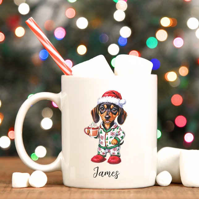 Taza De Café Pequeño Navidades de Dachshund (Personalized Dachshund wiener dog Christmas mug.)
