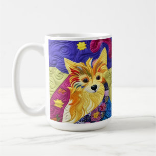 Taza De Café Pequeño Pom Puppy Quilt Like Design