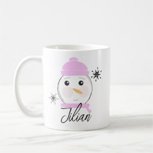 Taza De Café Pequeño Snowman rosa primera Navidad