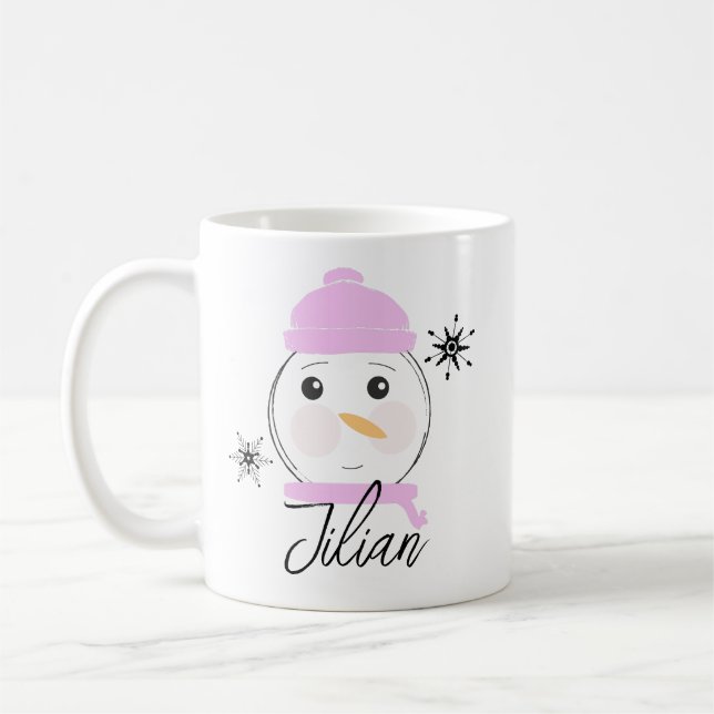 Taza De Café Pequeño Snowman rosa primera Navidad (Izquierda)