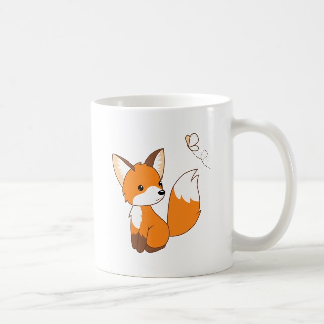 Taza De Café Pequeño zorro lindo viendo café de mariposa (Derecha)
