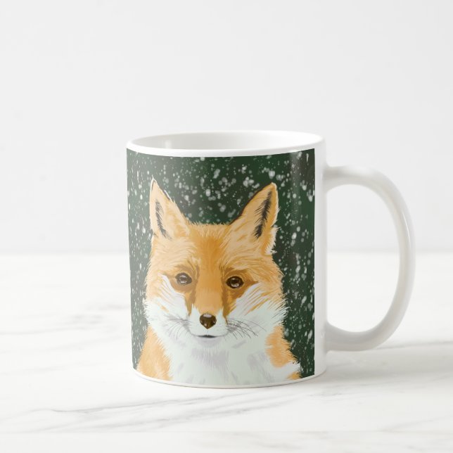 Taza De Café Pequeño zorro rojo lindo - en la nieve. (Derecha)