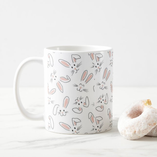 Taza De Café pequeños conejitos blancos (Con donut)