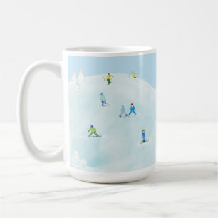 Taza De Café Pequeños Esquiadores En Snowy Hill