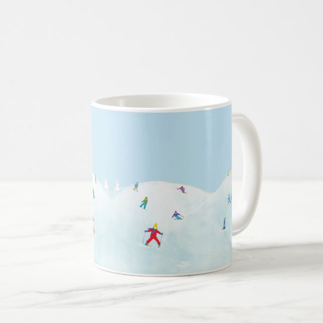 Taza De Café Pequeños Esquiadores En Snowy Hill (Anverso derecho)