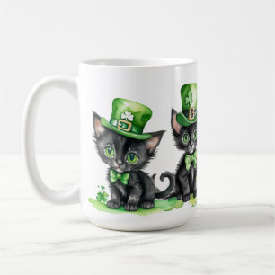 TAZA DE CAFÉ PEQUEÑOS KITOS NEGROS IRLANDESES CON GORRAS VERDES
