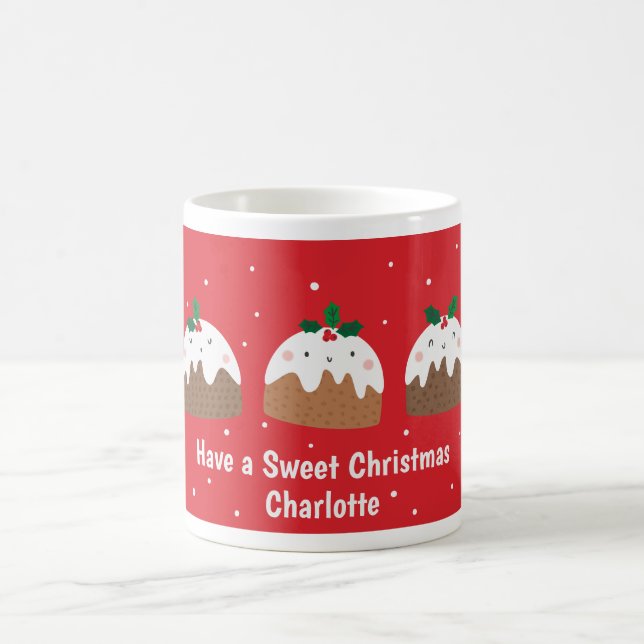 Taza De Café Pequeños Navidades pequeños puddings sobre rojo (Centro)