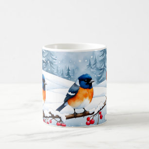 Taza De Café Pequeños pájaros cantantes en un paisaje nevado